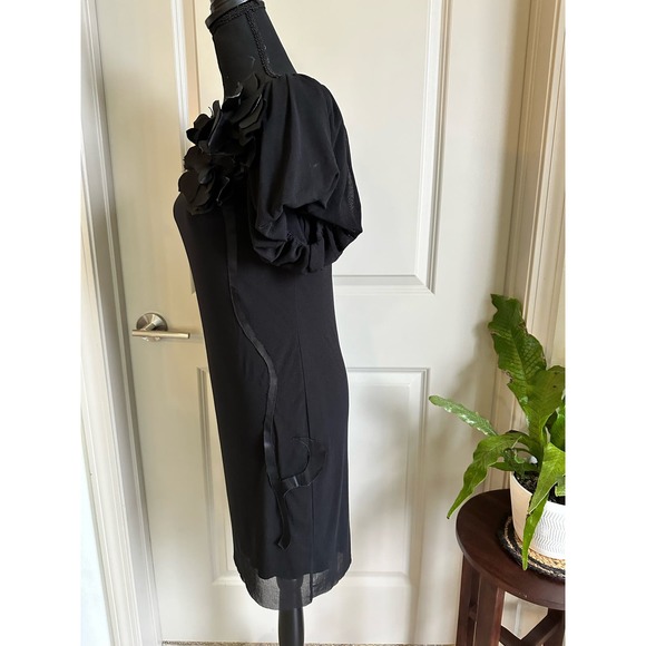 Vivienne Tam Vintage Floral Applique Black Stretch Mesh Dress Sz. P/XS - Picture 3 of 10